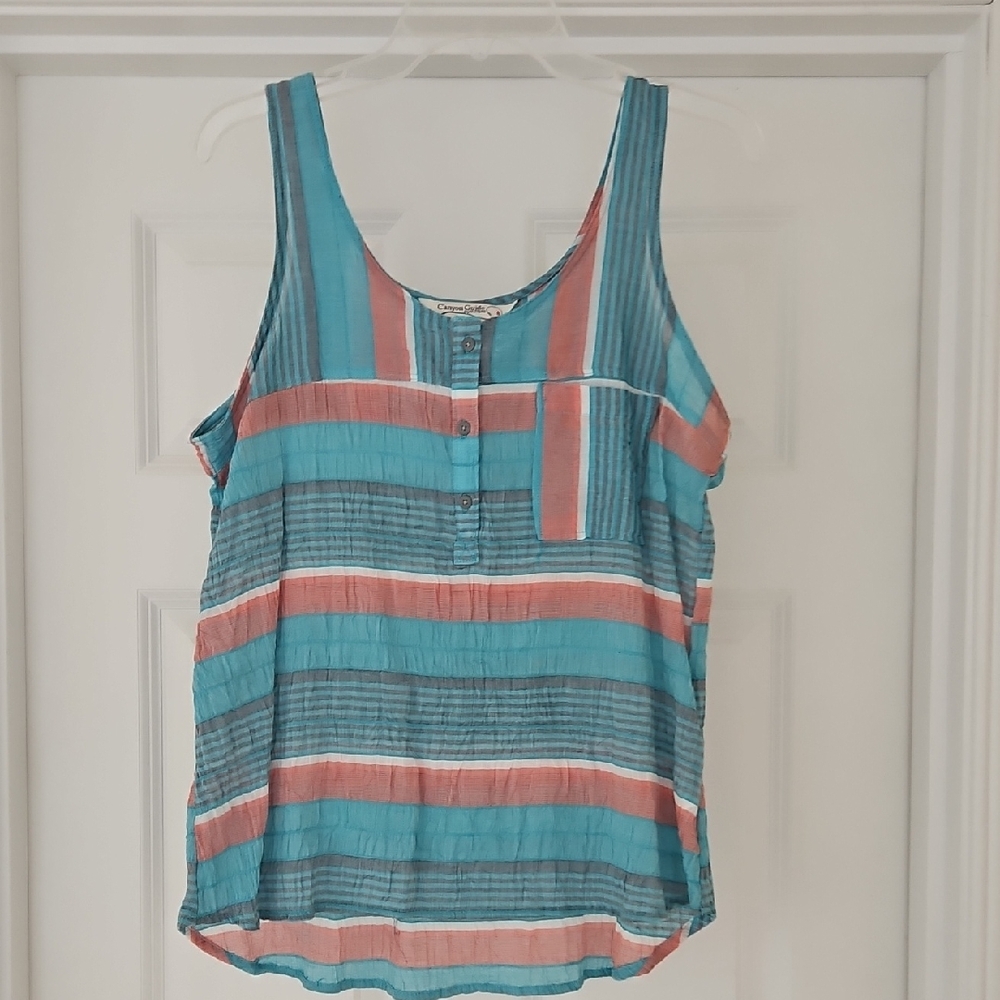 Teal and Coral Striped Tank Top